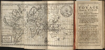 A Voyage Round the World - Title page and map of the world