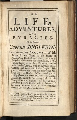 The Life, Adventures, and Pyracies, Of the Famous Captain Singleton… - Title page