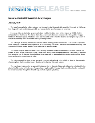 News release: Move to Central University Library begun