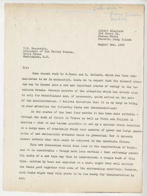 Copy of Einstein/Szilard letter to FDR in English
