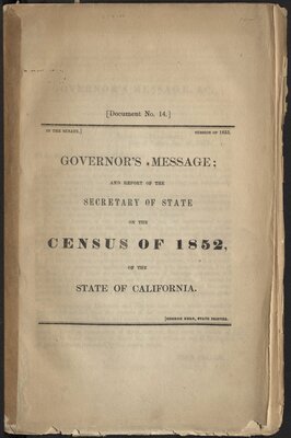 Governor’s Message: and Report of the Secretary of State on the Census of 1852 - Title Page